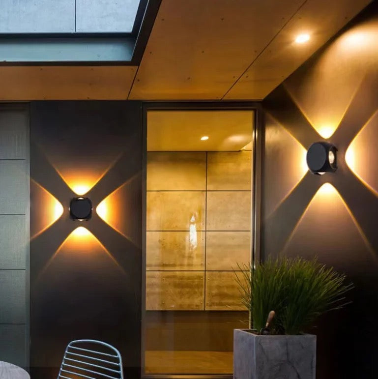 Lightigious™ - Four Way Cross Cube Outdoor LED Wall Light (4W, Black Golden)