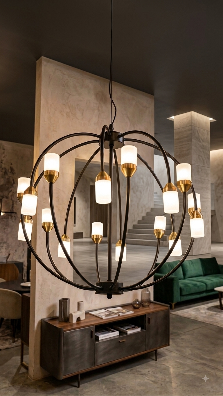 Lightigious™ -  Orbital Matte Black & Gold Globe Chandelier