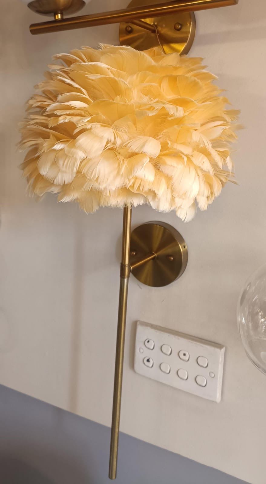 Lightigious™ - Modern Feather Wall Light, Golden Antique, E27 Holder, Brownish Feather Glass