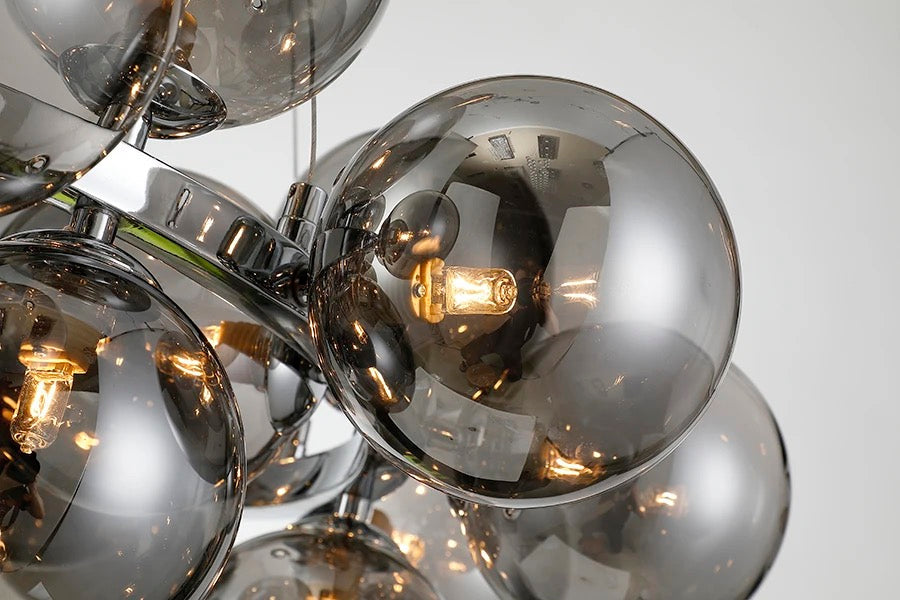 Lightigious Smoke Glass Chandelier full silhouette installed lifestyle