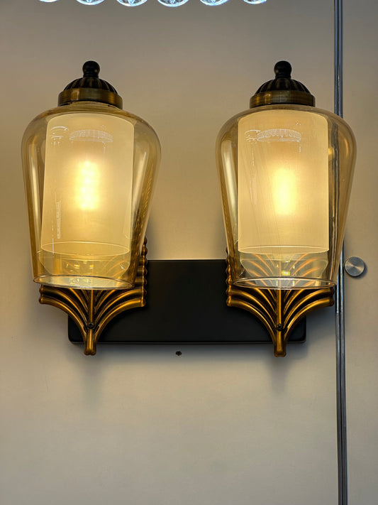 Lightigious™ - Modern Leaf Wall Light, Gold Antique, Amber Glass, E27 Holder
