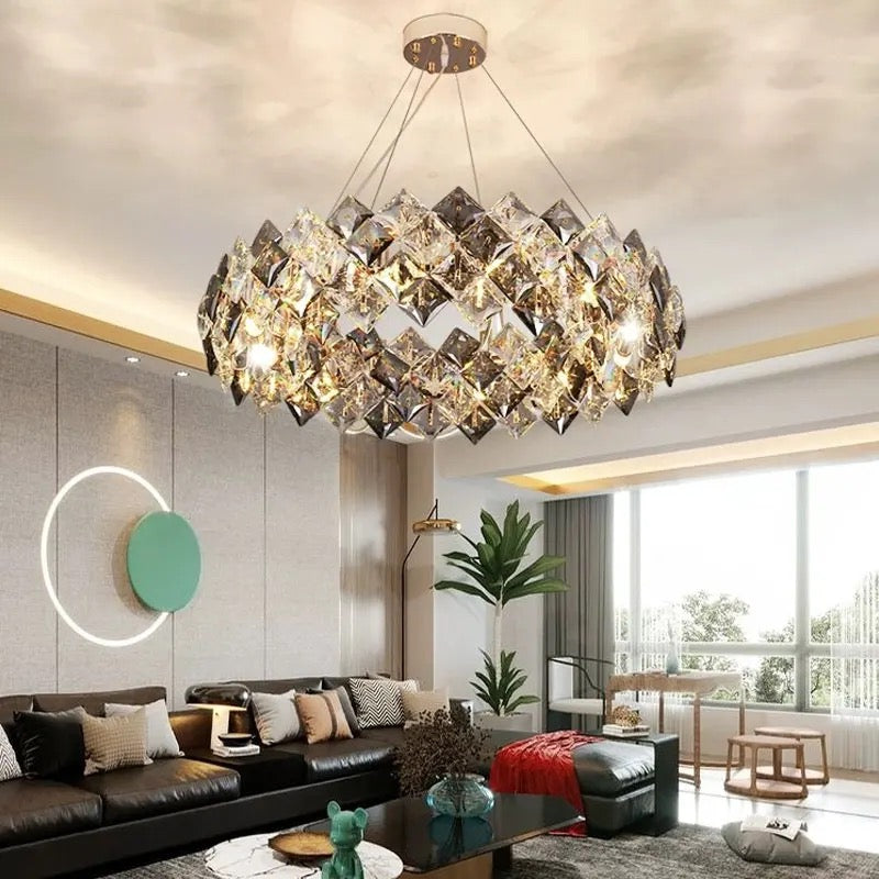 Lightigious™ - Gold Grey Round Crystal Chandelier (Modern Postmodern Design, LED)