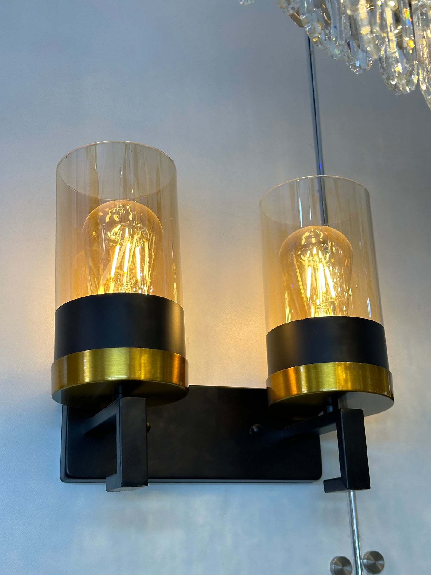 Lightigious™ - Modern Wall Light with Amber Glass, E27 LED, Black & Gold Antique