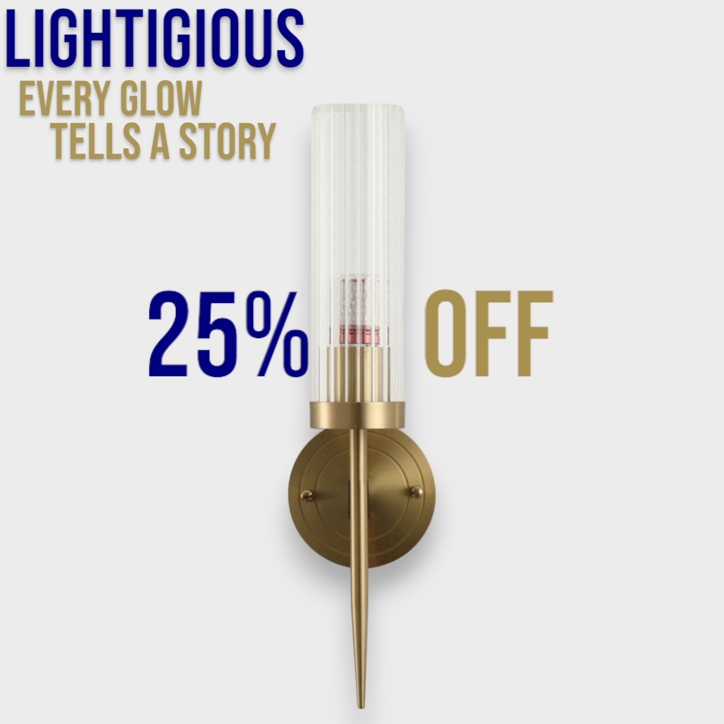 Lightigious™ - Gold Antique Metal & Amber Glass Wall Light.