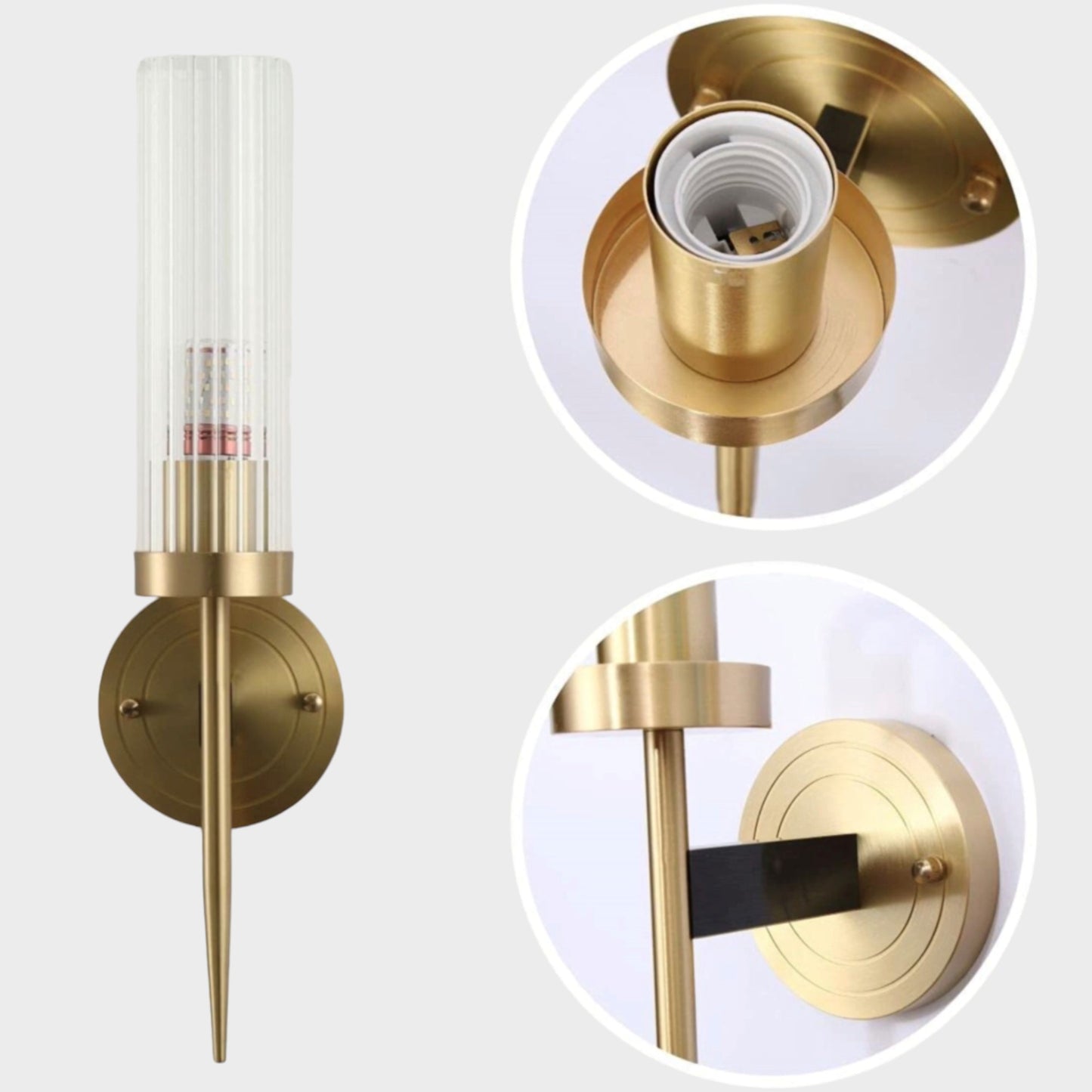 Lightigious™ - Gold Antique Metal & Amber Glass Wall Light.