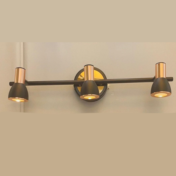 Lightigious Rose Gold 3-Head Adjustable Vanity Light matte black rose gold accents