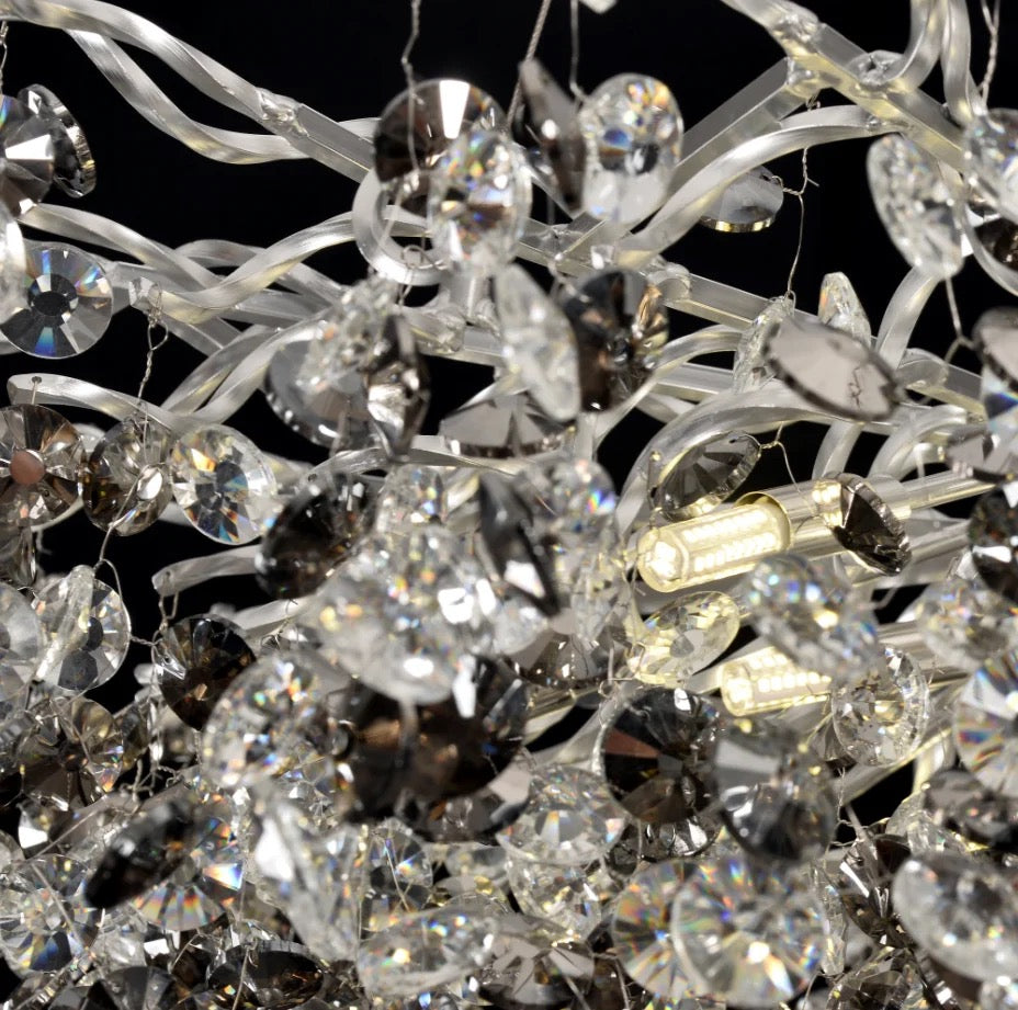 Lightigious Smoked Grey Crystal Beaded Chandelier installed ceiling view