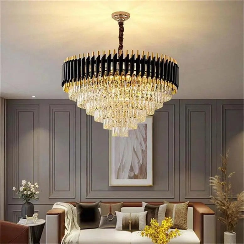 Lightigious™ - Black Golden Luxury Crystal Chandelier (Modern Pendant Lamp, Multiple Bulb Options)