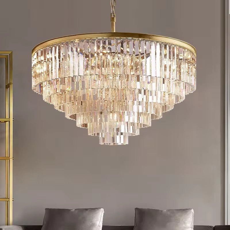 Lightigious Imperial Crystal Round Chandelier tiered gold frame precision cut crystals