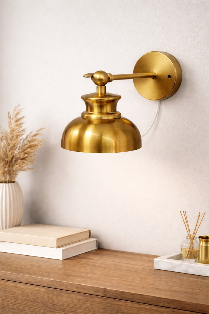 Lightigious™ Heritage Mini Dome Wall Lamp – Elegant Brushed Brass Lighting