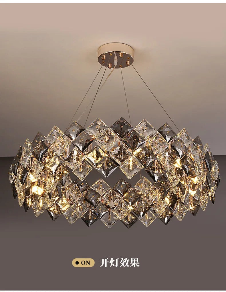 Lightigious™ - Gold Grey Round Crystal Chandelier (Modern Postmodern Design, LED)