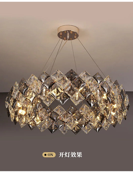 Lightigious™ - Gold Grey Round Crystal Chandelier (Modern Postmodern Design, LED)