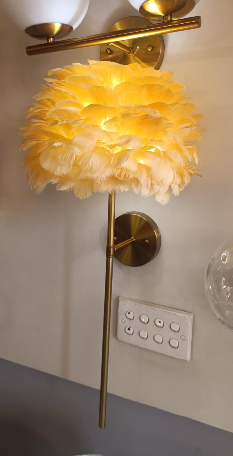 Lightigious™ - Modern Feather Wall Light, Golden Antique, E27 Holder, Brownish Feather Glass
