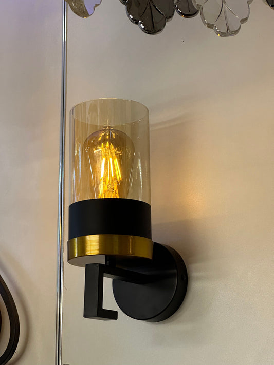 Lightigious™ - Modern Wall Light with Amber Glass, E27 LED, Black & Gold Antique