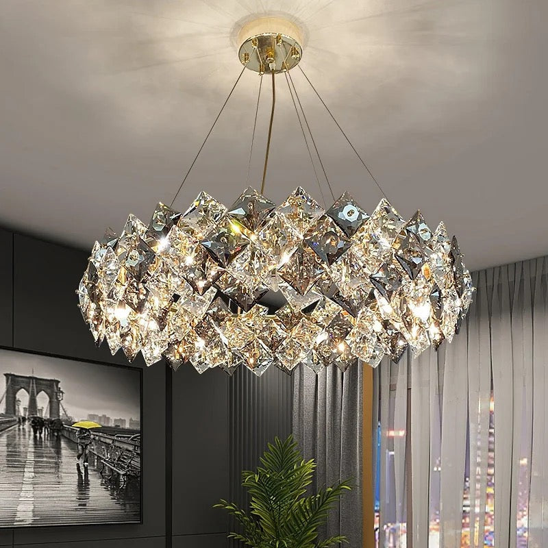 Lightigious™ - Gold Grey Round Crystal Chandelier (Modern Postmodern Design, LED)