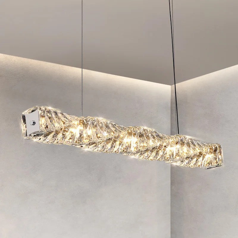 Lightigious K9 Crystal Strip Pendant installed in restaurant bar