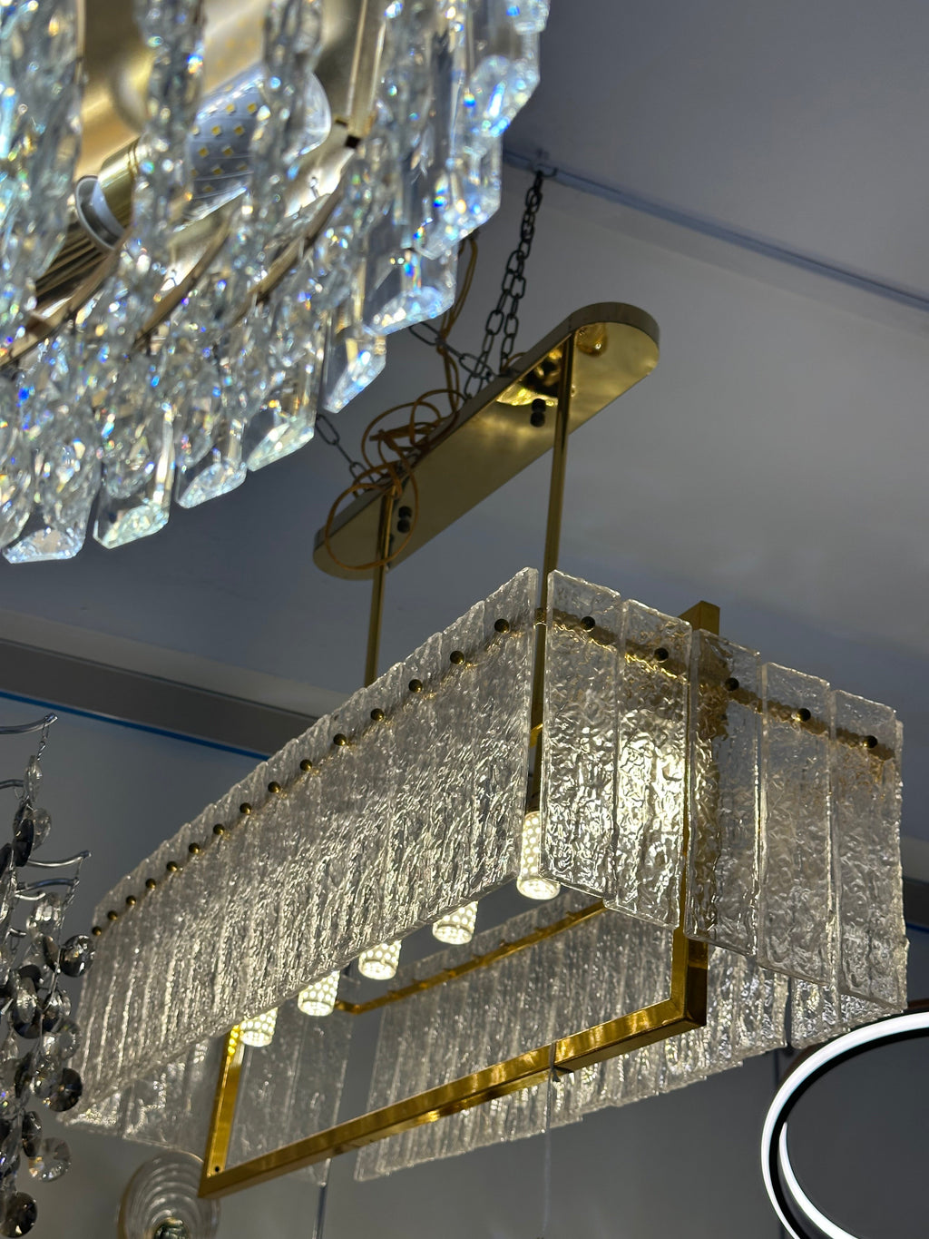 Lightigious™ - Crystal Rectangular Chandelier (Golden Finish, Warm White LED/Filament)