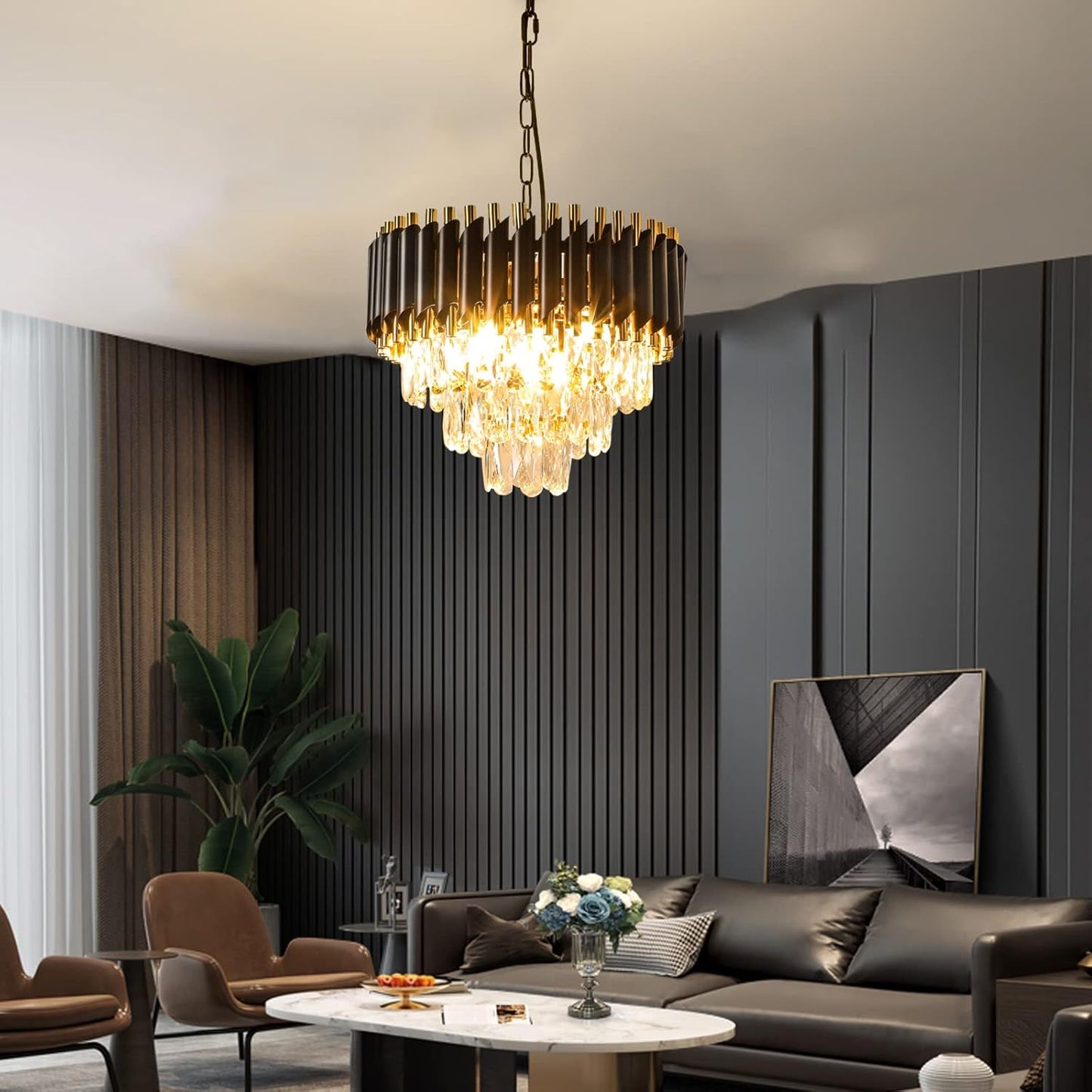 Lightigious™ - Minimalist Modern  Gold Black Crystal Chandelier