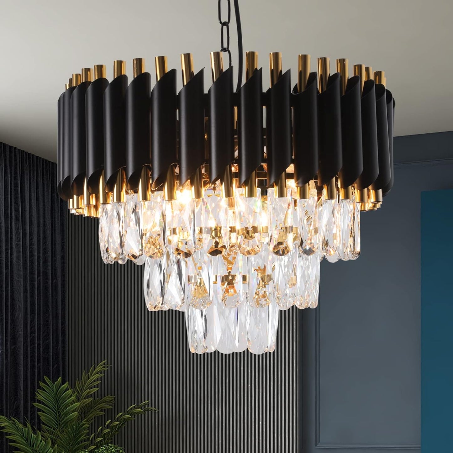Lightigious™ - Minimalist Modern  Gold Black Crystal Chandelier