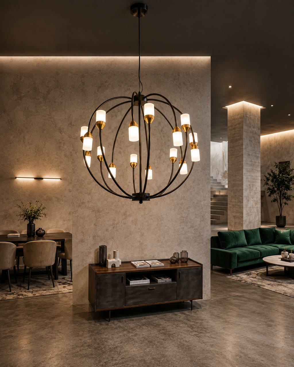 Lightigious™ -  Orbital Matte Black & Gold Globe Chandelier