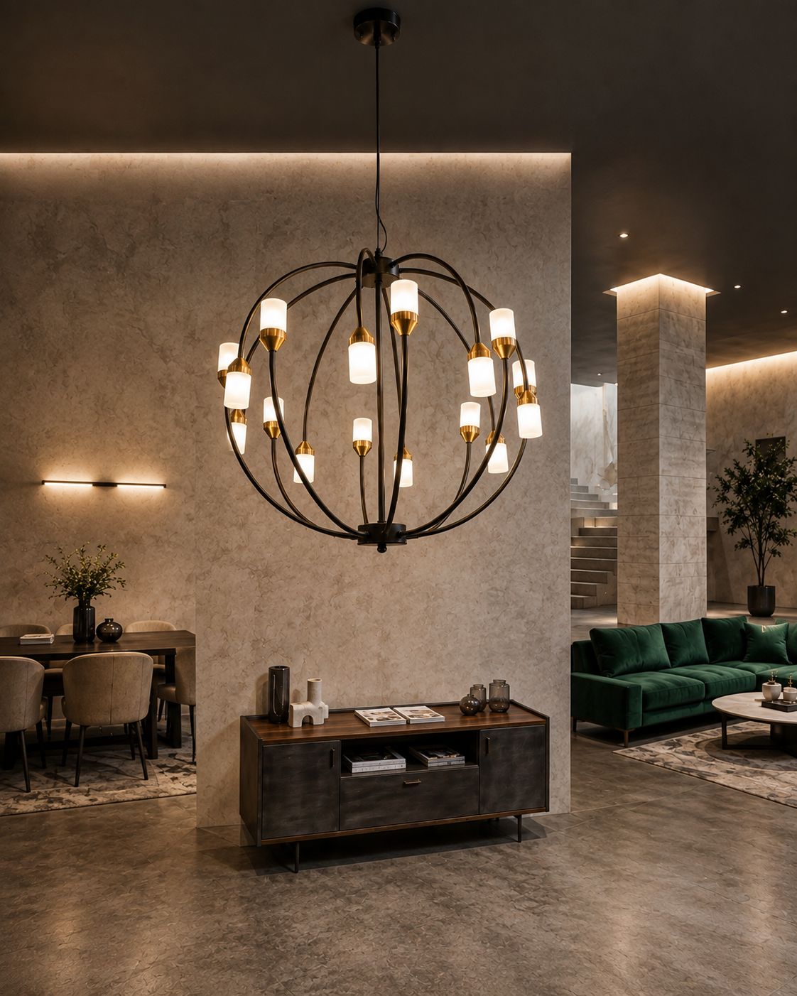 Lightigious™ -  Orbital Matte Black & Gold Globe Chandelier