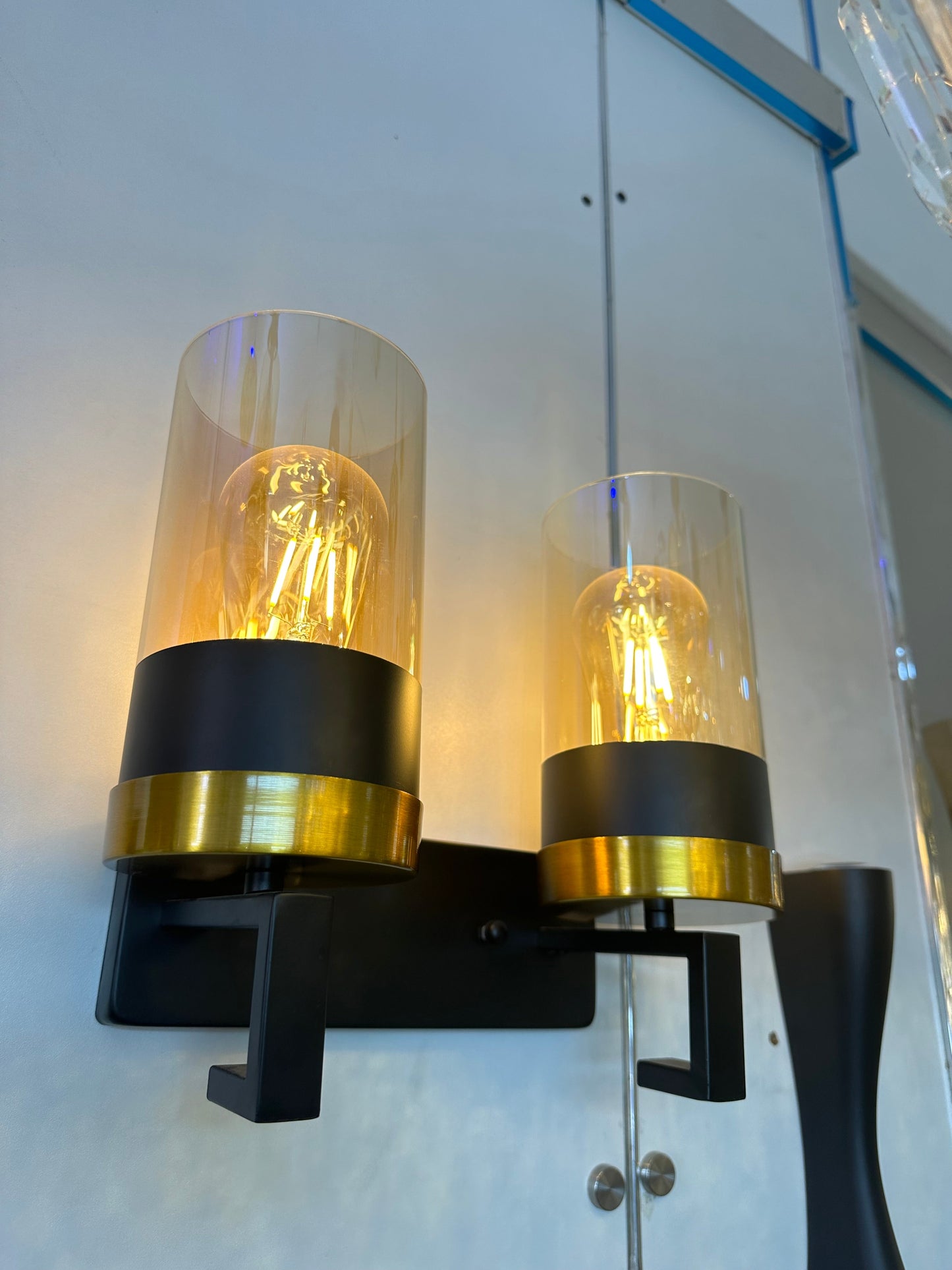 Lightigious™ - Modern Wall Light with Amber Glass, E27 LED, Black & Gold Antique