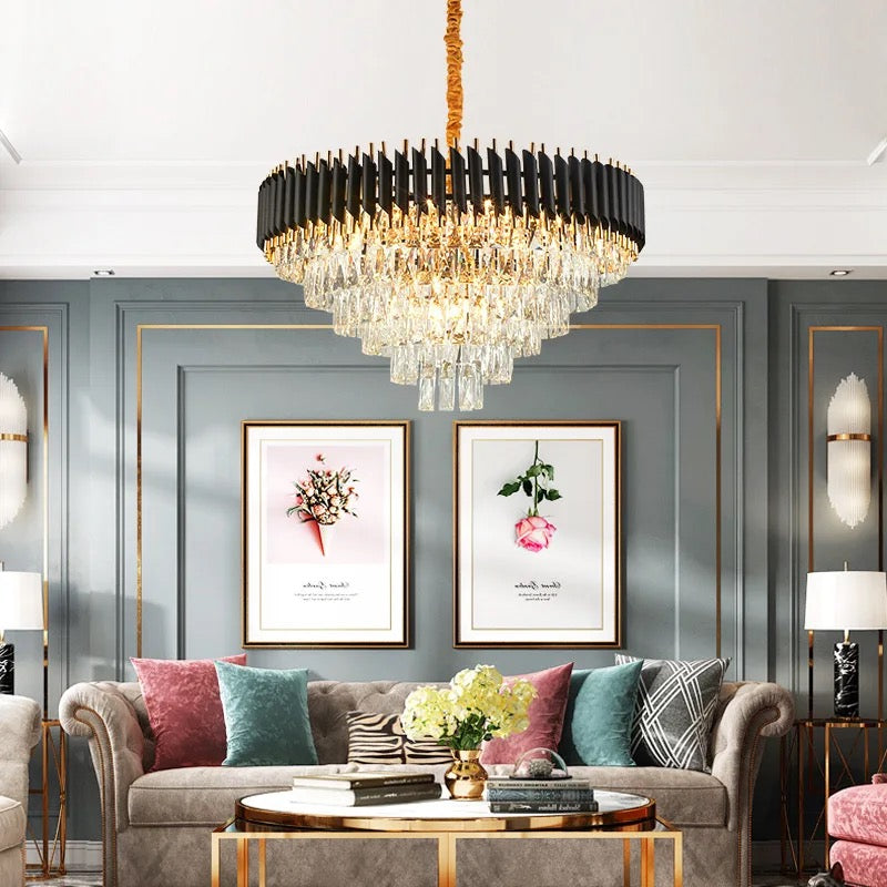 Lightigious™ - Black Golden Luxury Crystal Chandelier (Modern Pendant Lamp, Multiple Bulb Options)