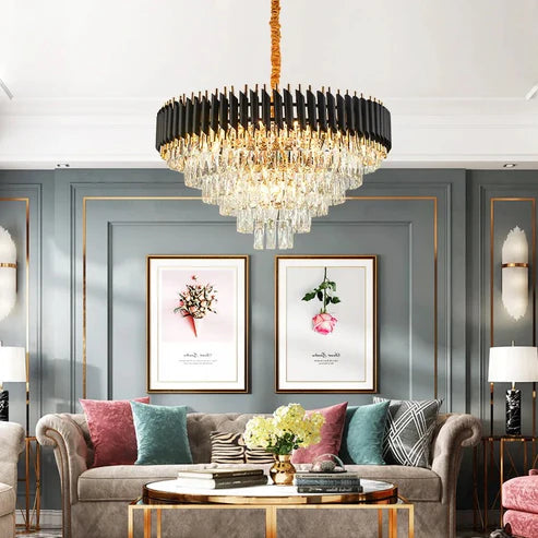 Lightigious™ - Minimalist Modern  Gold Black Crystal Chandelier