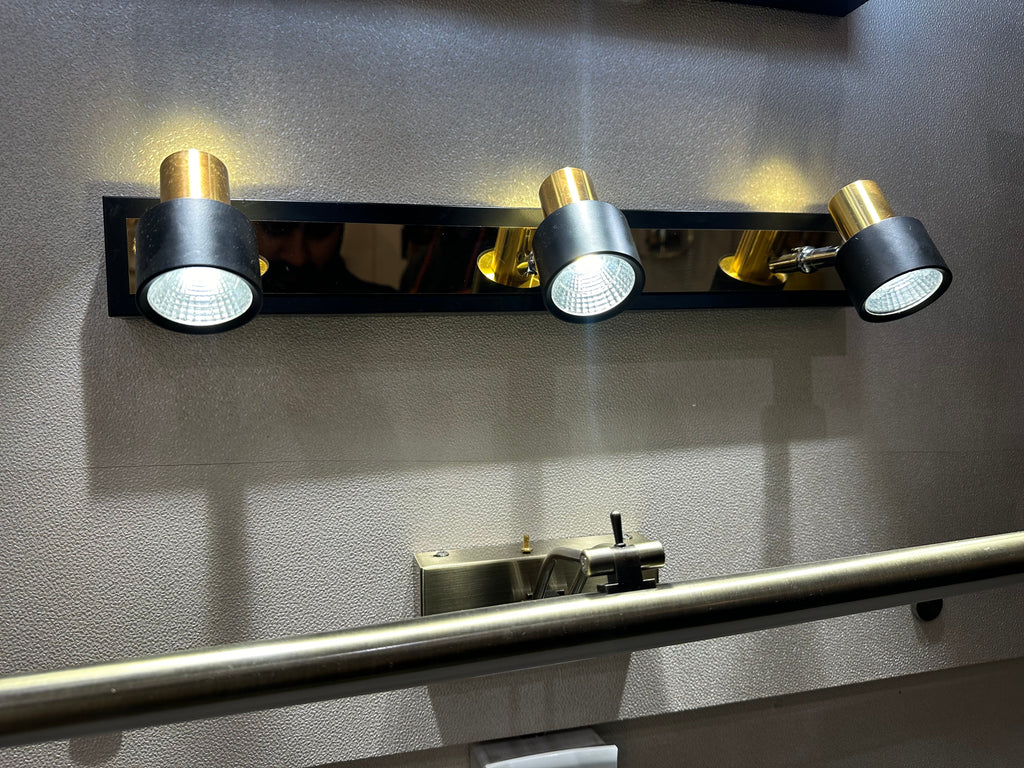 Lightigious COB Black Gold Vanity Light installed bathroom mirror lifestyle