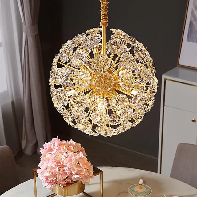 Lightigious Ball Chandelier gold acrylic cluster lit room lifestyle