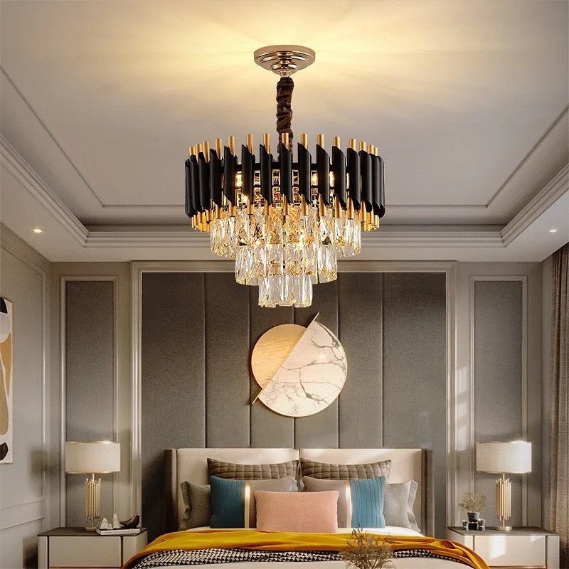 Lightigious™ - Black Golden Luxury Crystal Chandelier (Modern Pendant Lamp, Multiple Bulb Options)