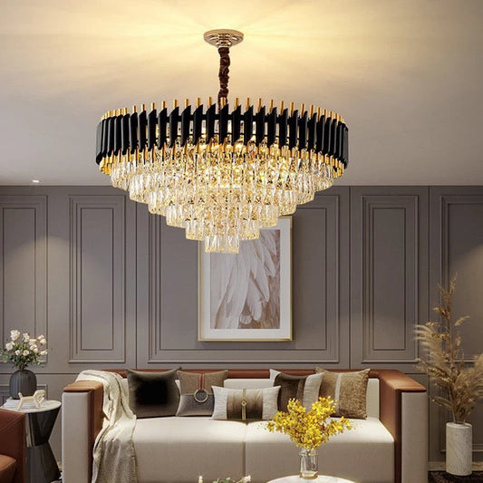 Lightigious™ - Black Golden Luxury Crystal Chandelier (Modern Pendant Lamp, Multiple Bulb Options)