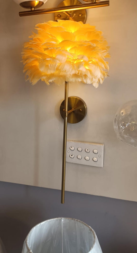 Lightigious™ - Modern Feather Wall Light, Golden Antique, E27 Holder, Brownish Feather Glass