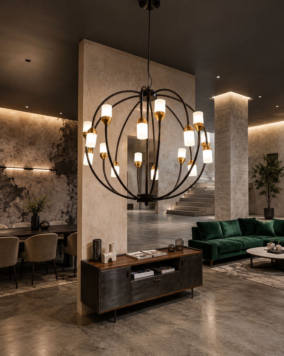 Lightigious™ -  Orbital Matte Black & Gold Globe Chandelier