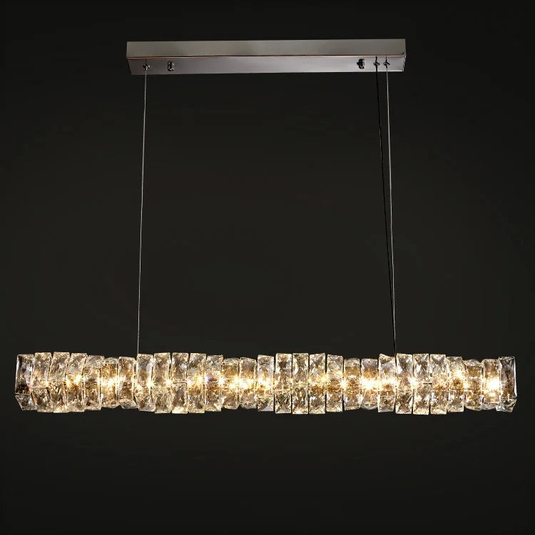Lightigious K9 Crystal Strip Pendant Light chrome steel 3 colour LED 1000mm 1200mm