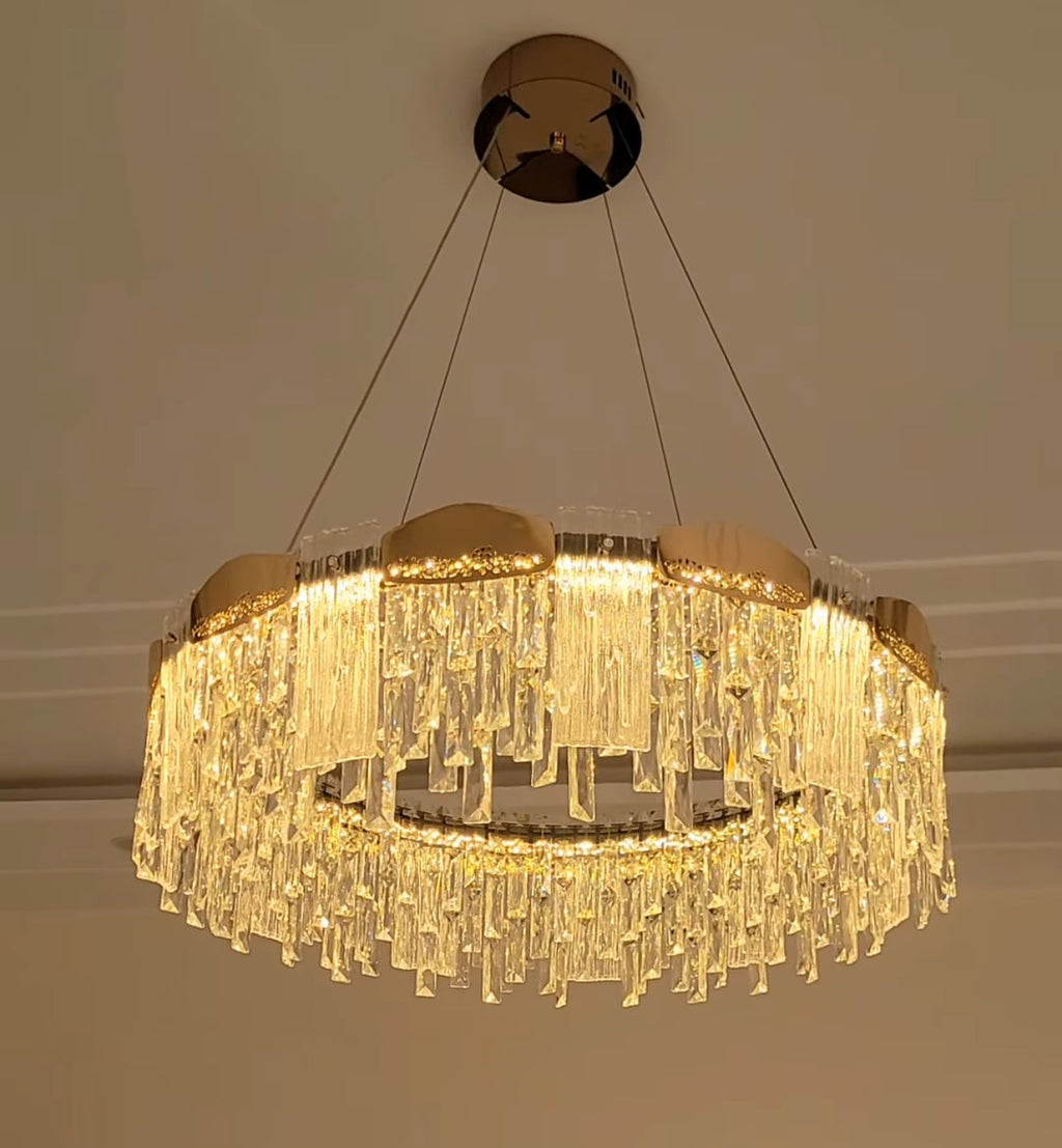 Lightigious Aurora Luxe Crystal Ring Chandelier gold waterfall crystal SMD remote control