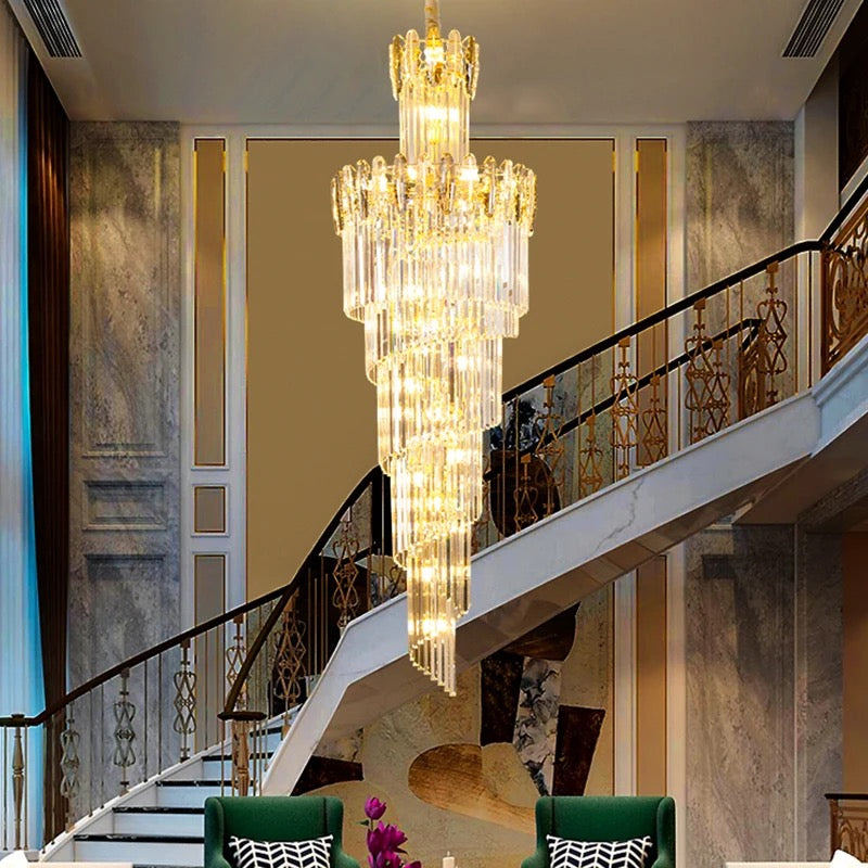 Lightigious Nordic Stair Crystal Chandelier full column view