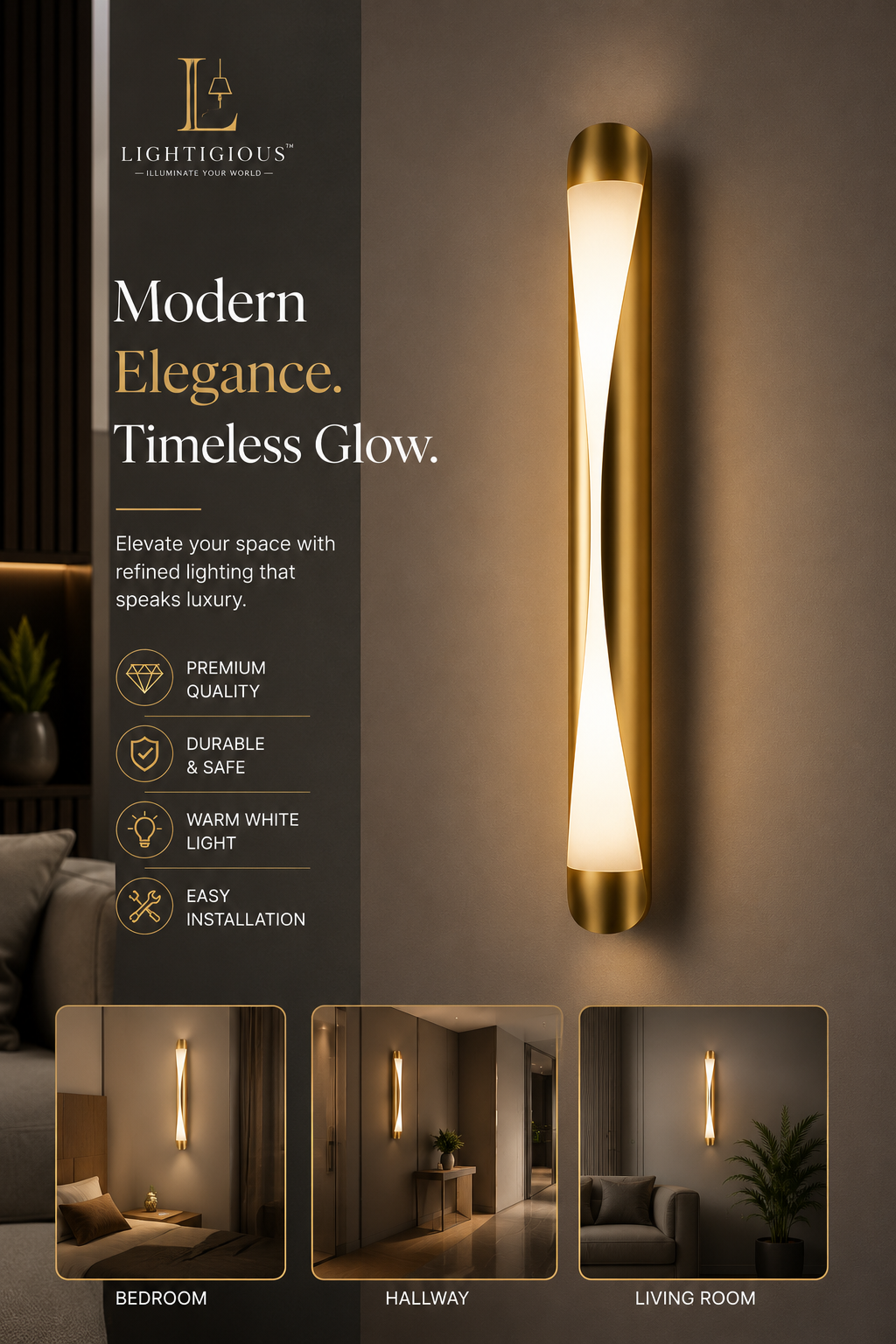 Lightigious™ Stiletto Gold Sconce – Slim Vertical LED Wall Light