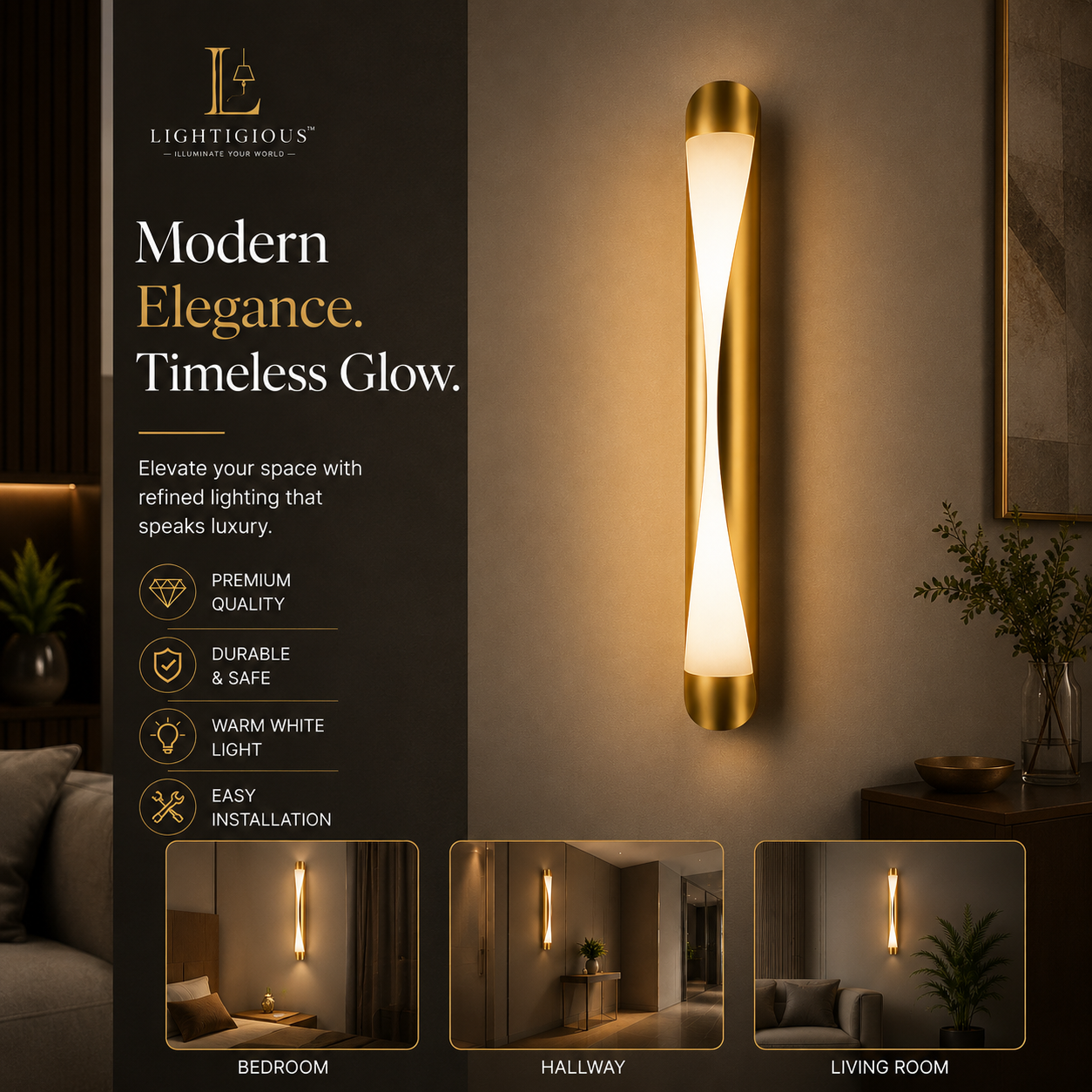 Lightigious™ Stiletto Gold Sconce – Slim Vertical LED Wall Light