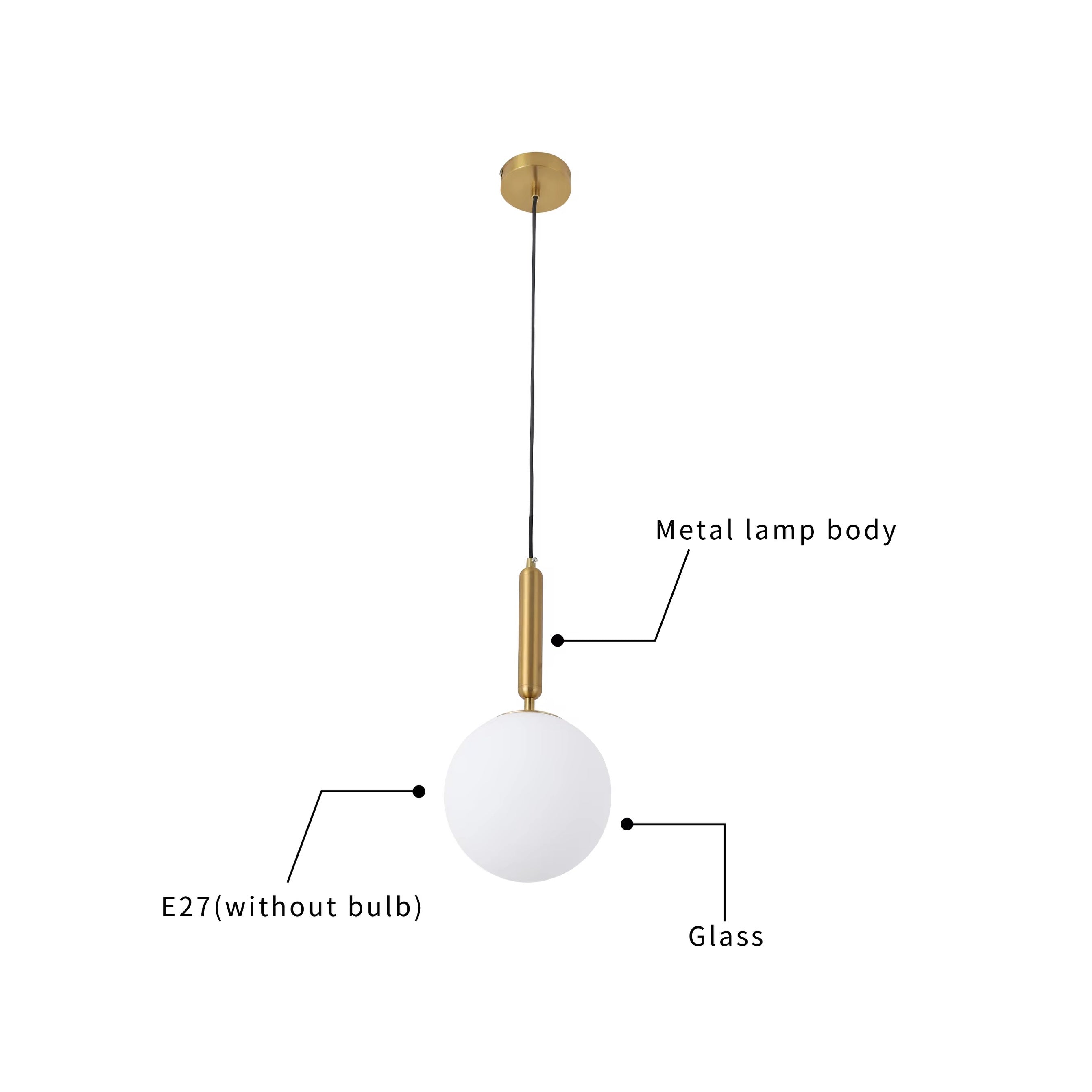 Lightigious Globe Pendant - gold frame clear glass shade lit