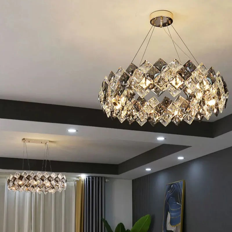 Lightigious™ - Gold Grey Round Crystal Chandelier (Modern Postmodern Design, LED)