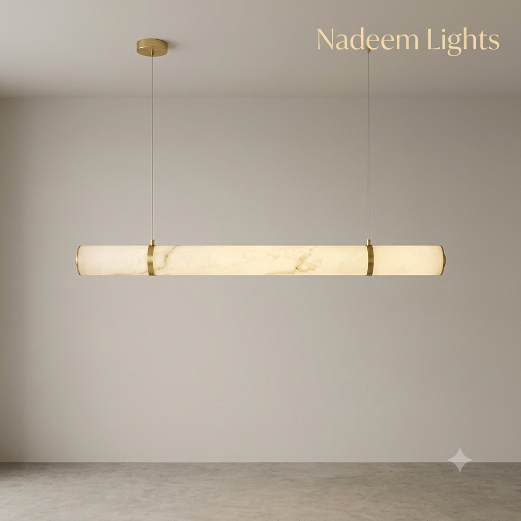 Lightigious Aurelia Alabaster Linear LED Pendant Light - 100cm brushed gold faux alabaster diffuser main view