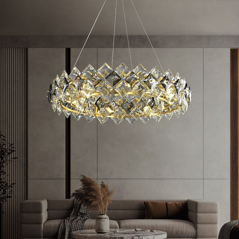 Lightigious™ - Gold Grey Round Crystal Chandelier (Modern Postmodern Design, LED)