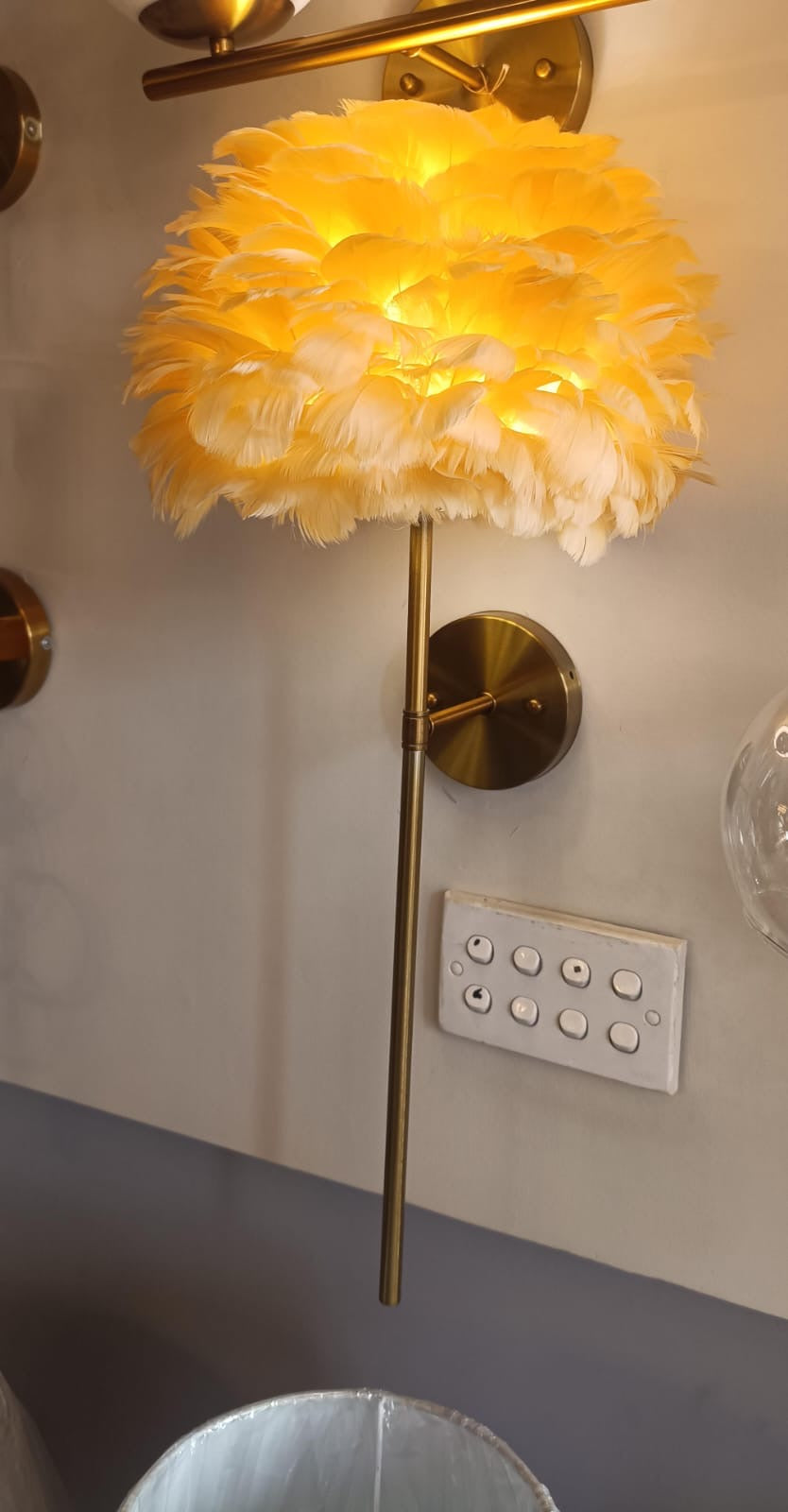 Lightigious™ - Modern Feather Wall Light, Golden Antique, E27 Holder, Brownish Feather Glass
