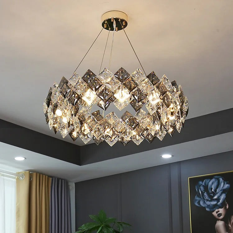 Lightigious™ - Gold Grey Round Crystal Chandelier (Modern Postmodern Design, LED)