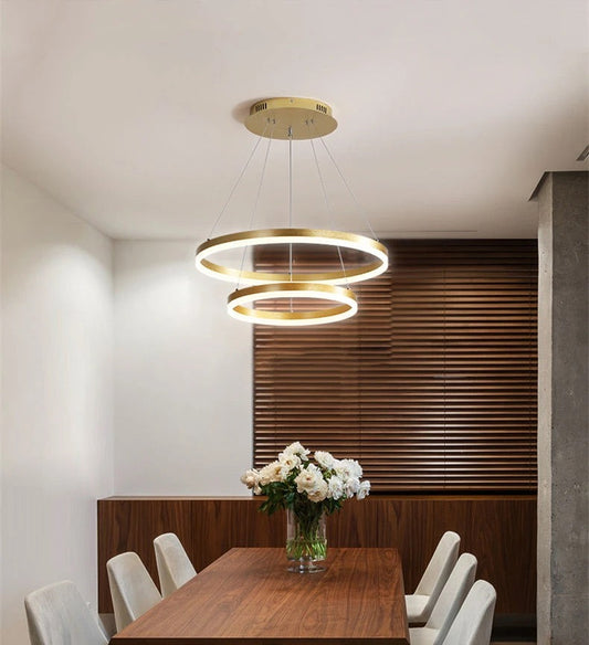 Lightigious™ - Double Ring LED Chandelier (Modern Acrylic Circle, Golden Finish)