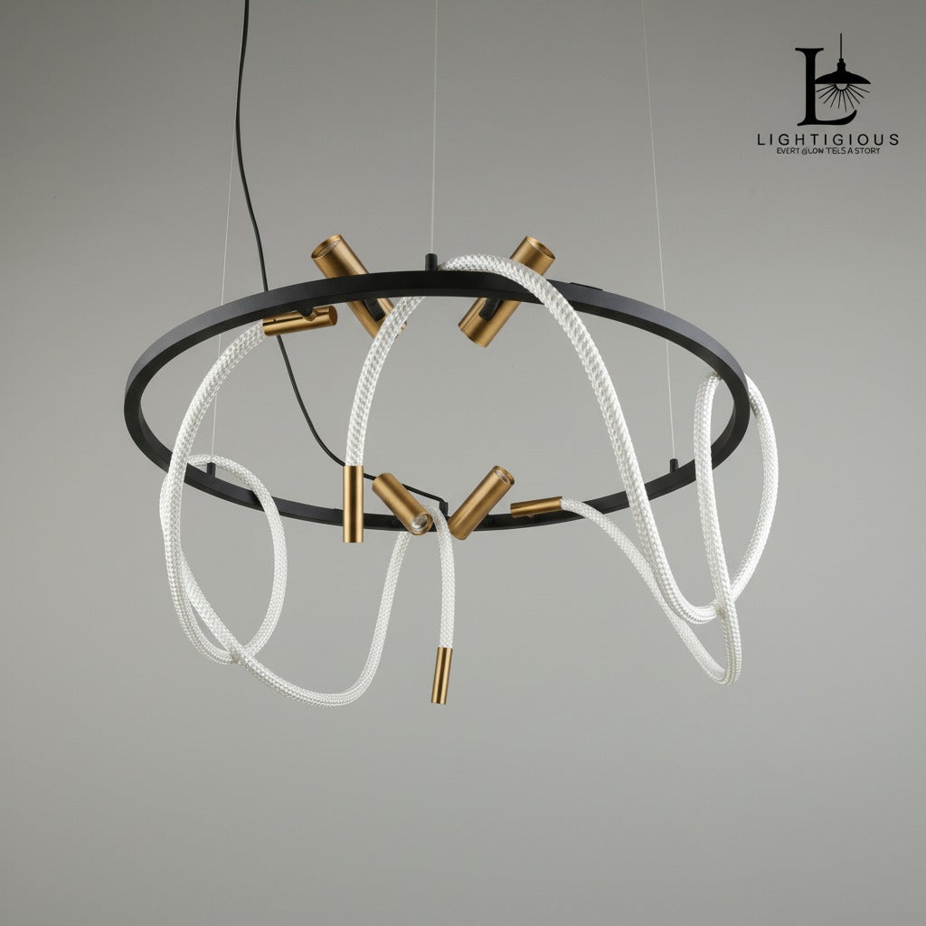 Lightigious™ – Black Round Chandelier with Spotlights