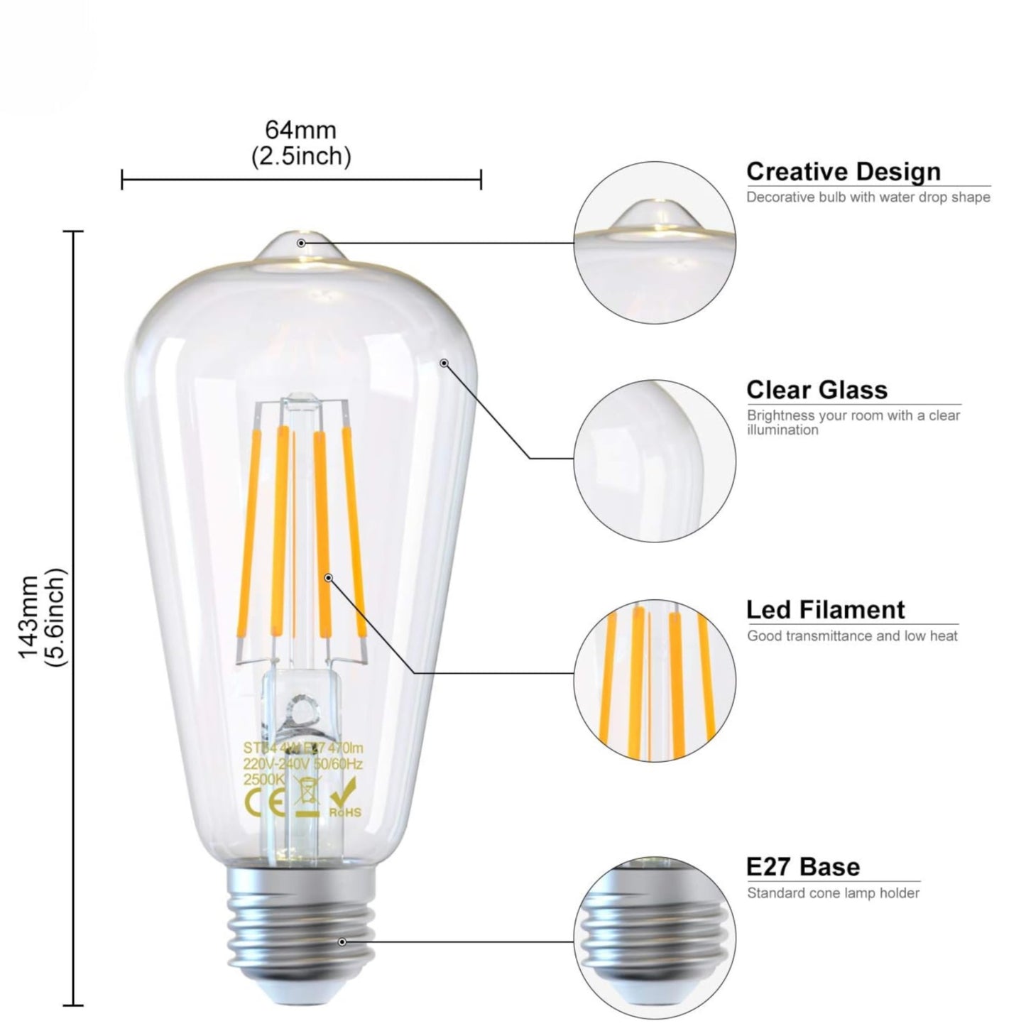 Lightigious™ - 4W Warm , White Vintage LED Edison Bulb With E27 Base