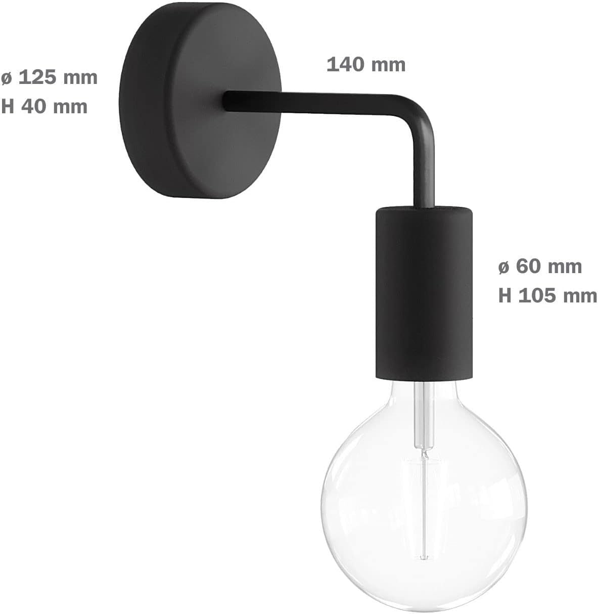Lightigious™ - Black Antique Metal Wall Light with E27 Bulb Holder