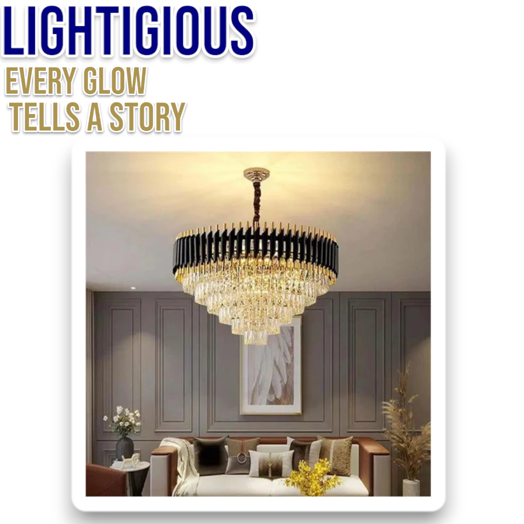 Lightigious™ - Minimalist Modern  Gold Black Crystal Chandelier